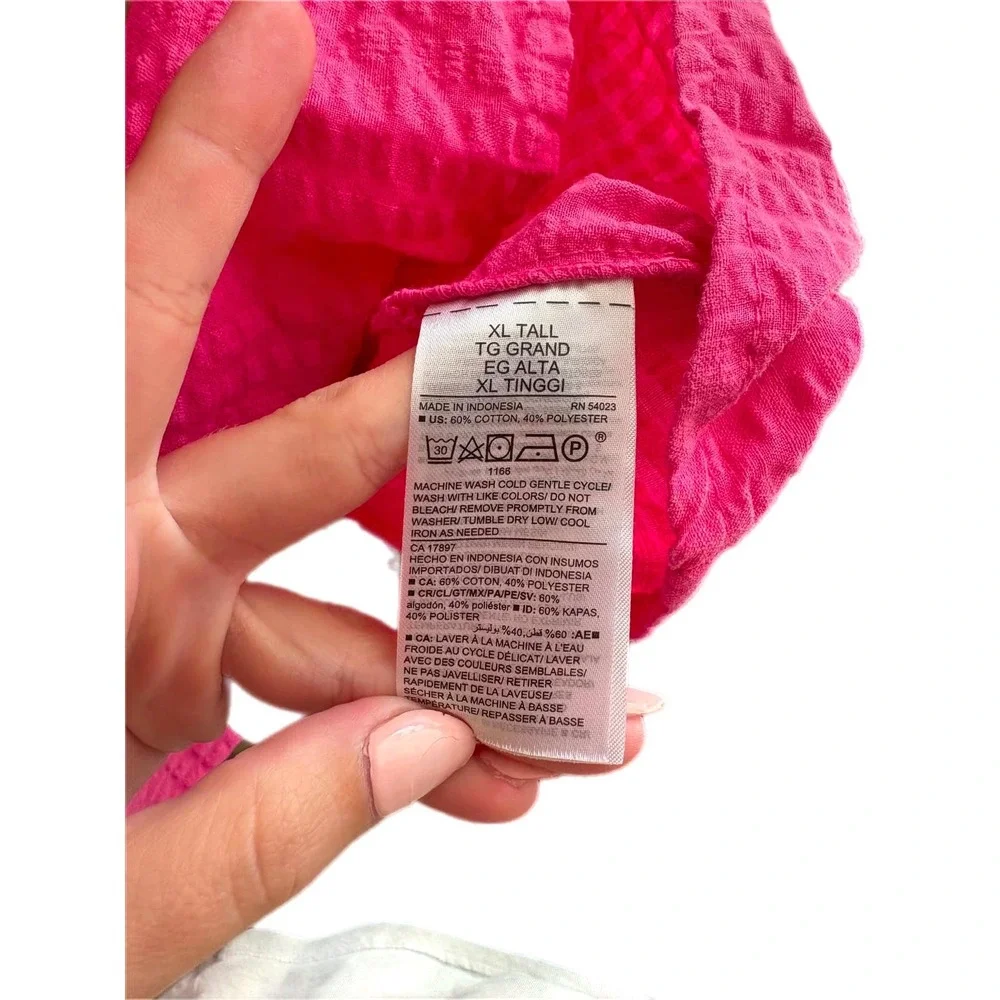 Old Navy Puff Sleeve Blouse Womens XL Tall Pink Excellent‎ Seersucker Babydoll